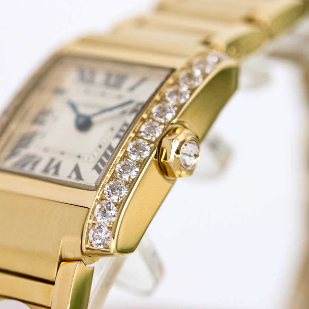 Rectangular Case Watch, Yellow Gold Tone, Stone-Set, Small Model