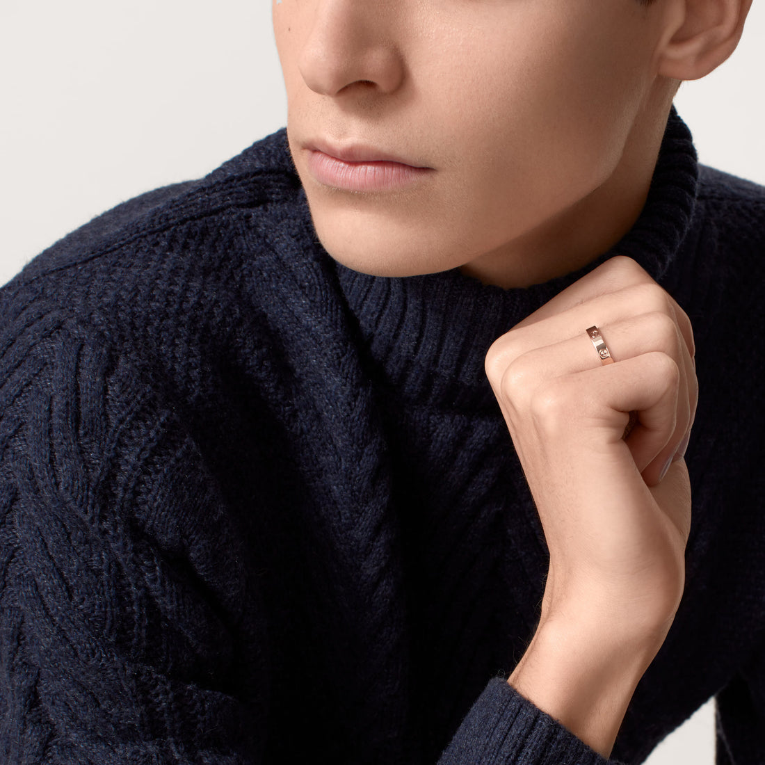 Screw-Motif Band Ring, Small Model, Rose Gold Tone