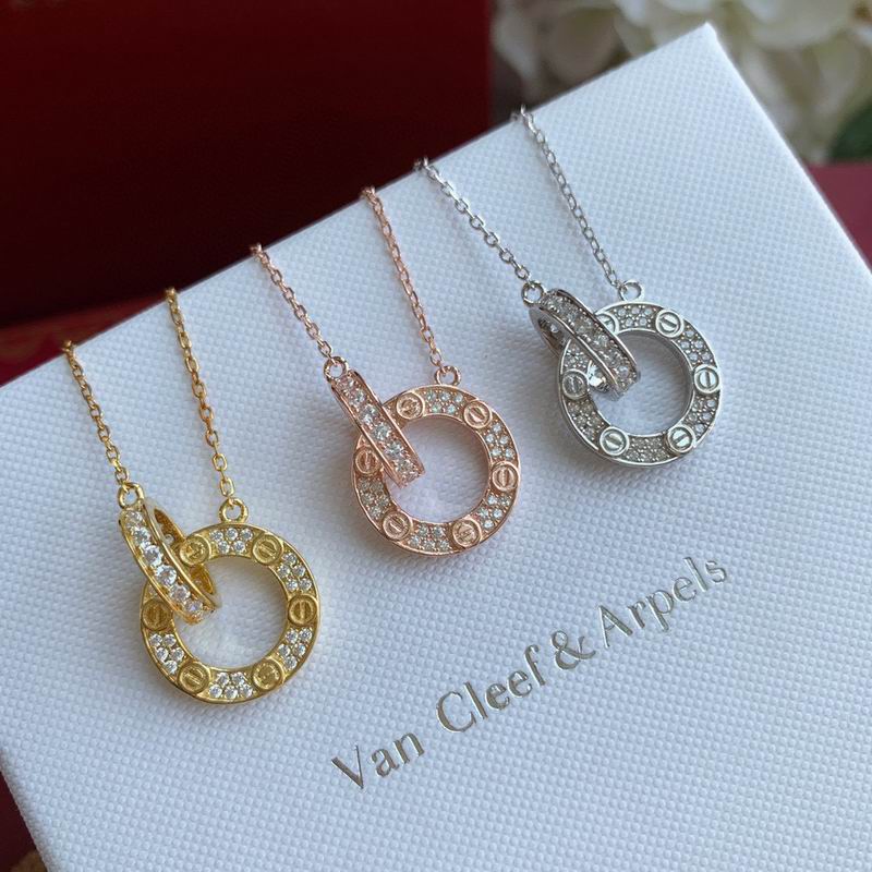 Screw-Motif Pendant Necklace, Stone-Set, White Gold Tone