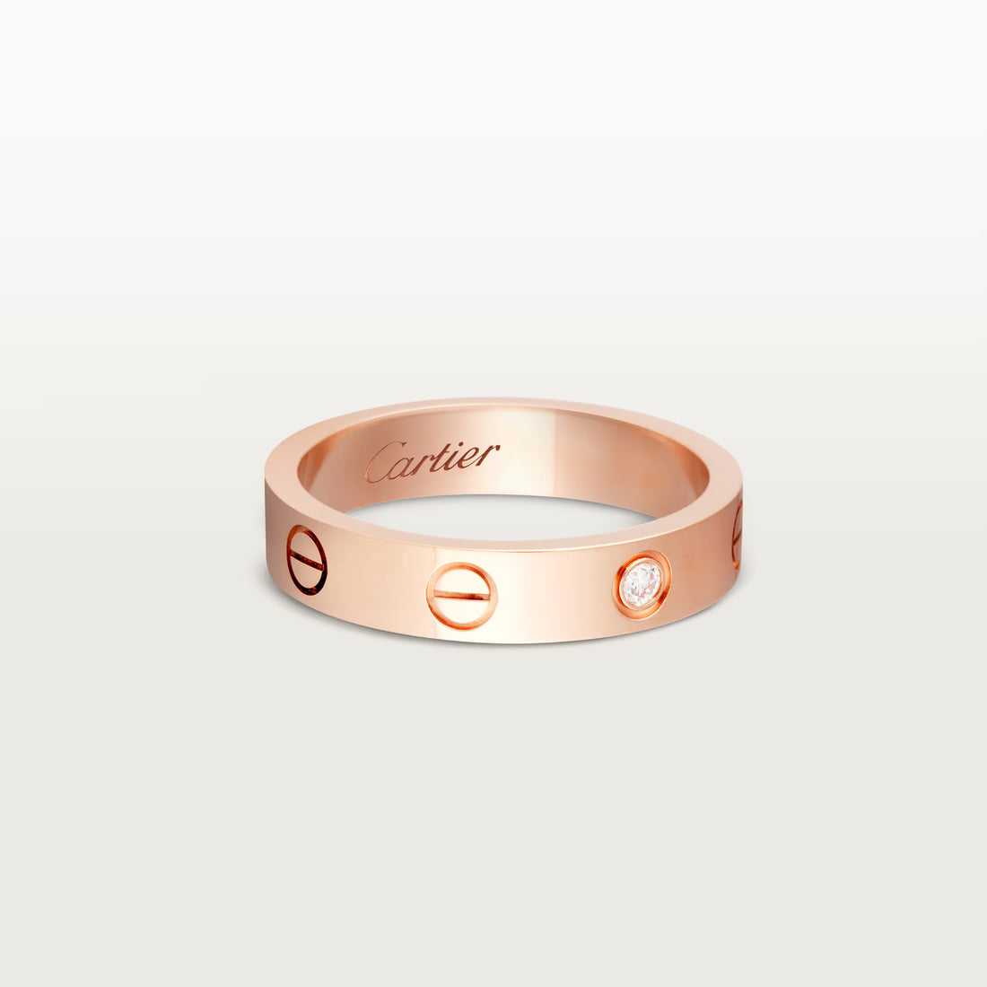 Screw-Motif Band Ring, Stone-Set, Rose Gold Tone