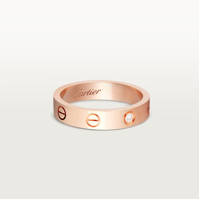 Screw-Motif Band Ring, Stone-Set, Rose Gold Tone