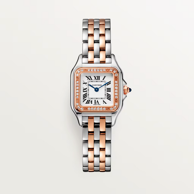 Square Link-Bracelet Watch, Rose Gold Tone, Stone-Set, Small Model