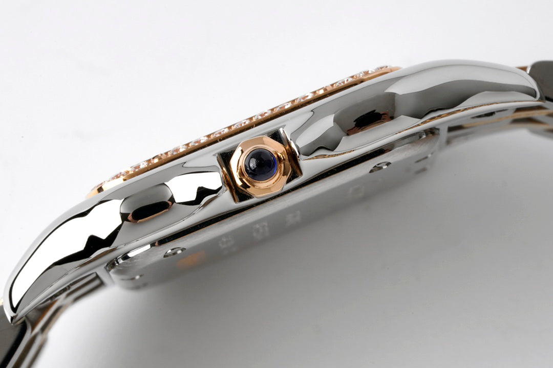 Square Link-Bracelet Watch, Rose Gold Tone, Stone-Set, Medium Model