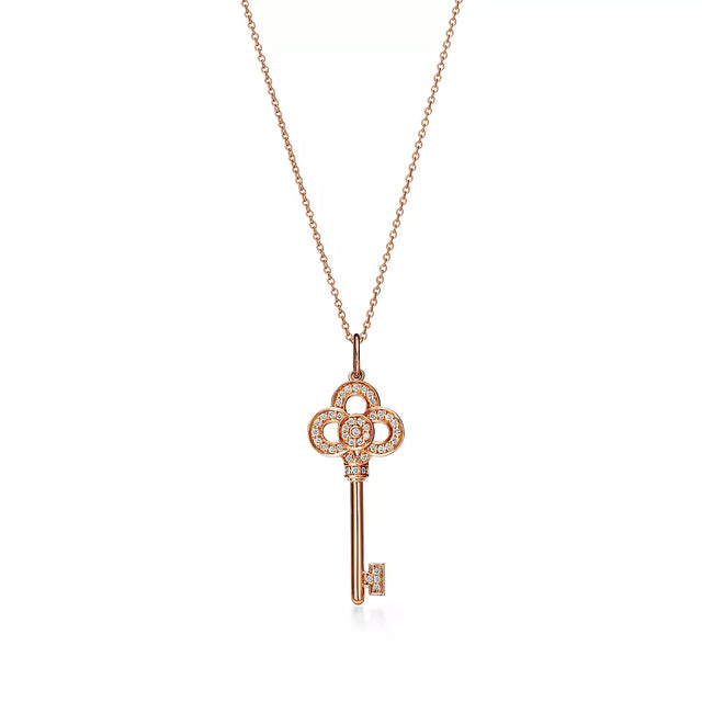 Key Pendant Necklace, Rose Gold Tone