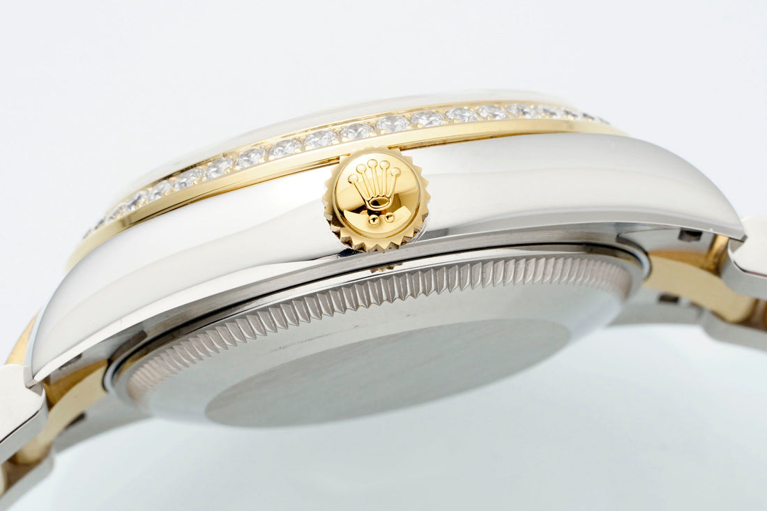 Classic Date Watch, Yellow Gold Tone, Steel, Stone-Set, 31 mm