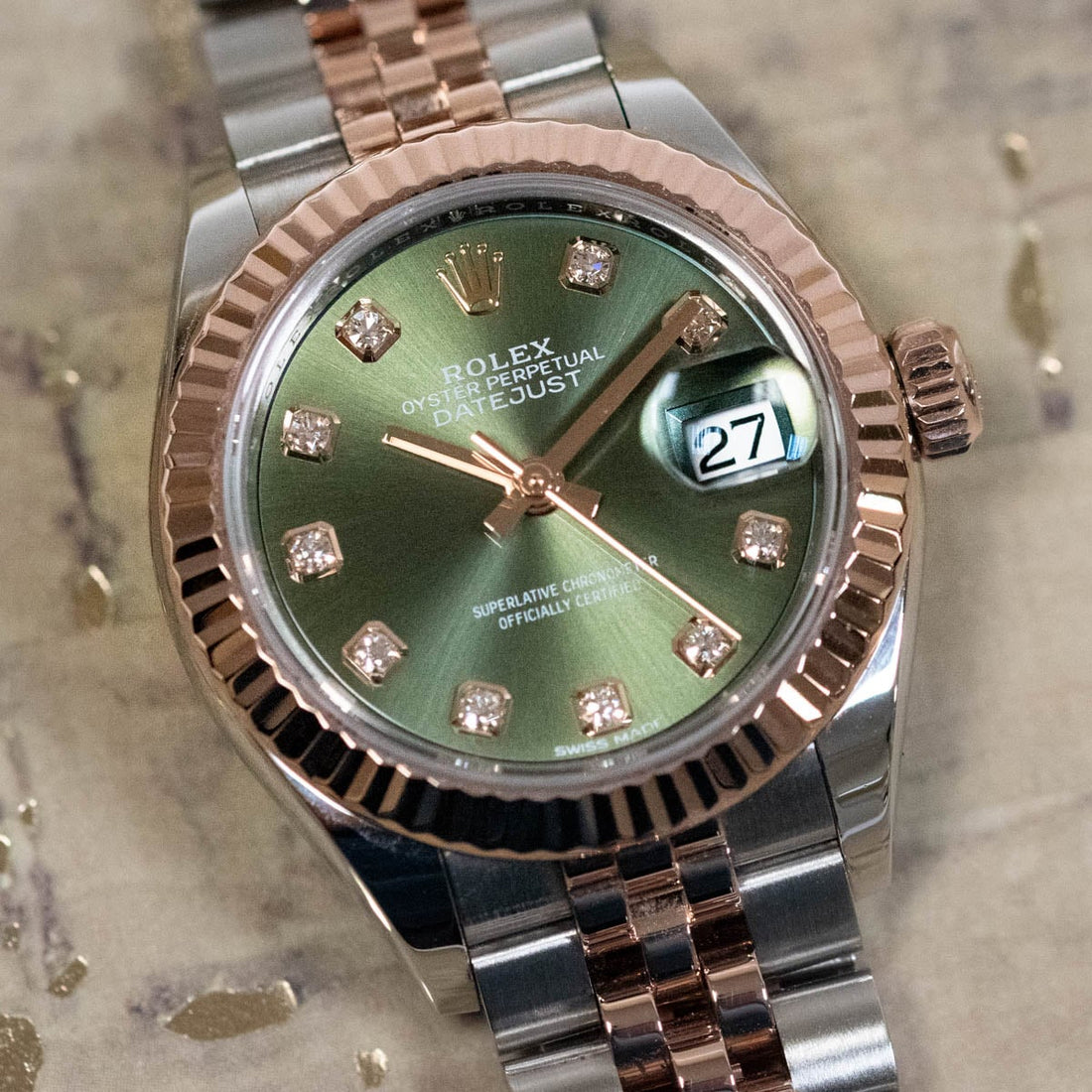 Classic Date Watch, Rose Gold Tone, Steel, 28 mm