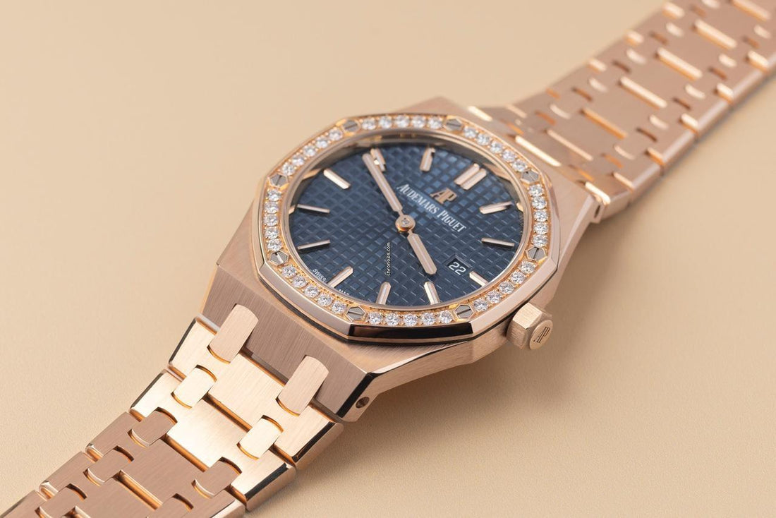 Octagonal Bezel Watch, Rose Gold Tone, Stone-Set, 33 mm