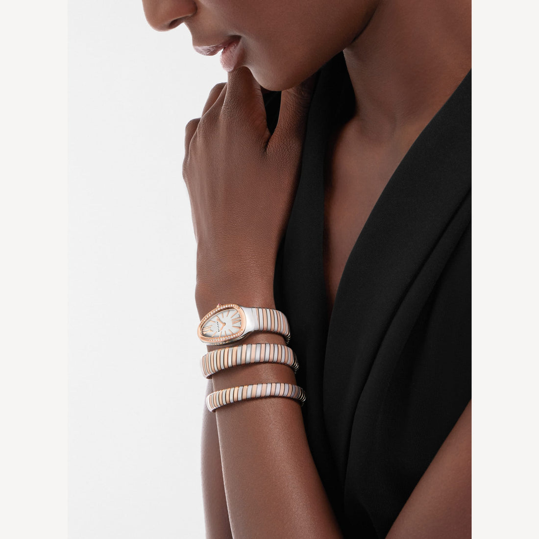 Coiled Band Watch, Rose Gold Tone, Stone-Set, 35 mm, Size M