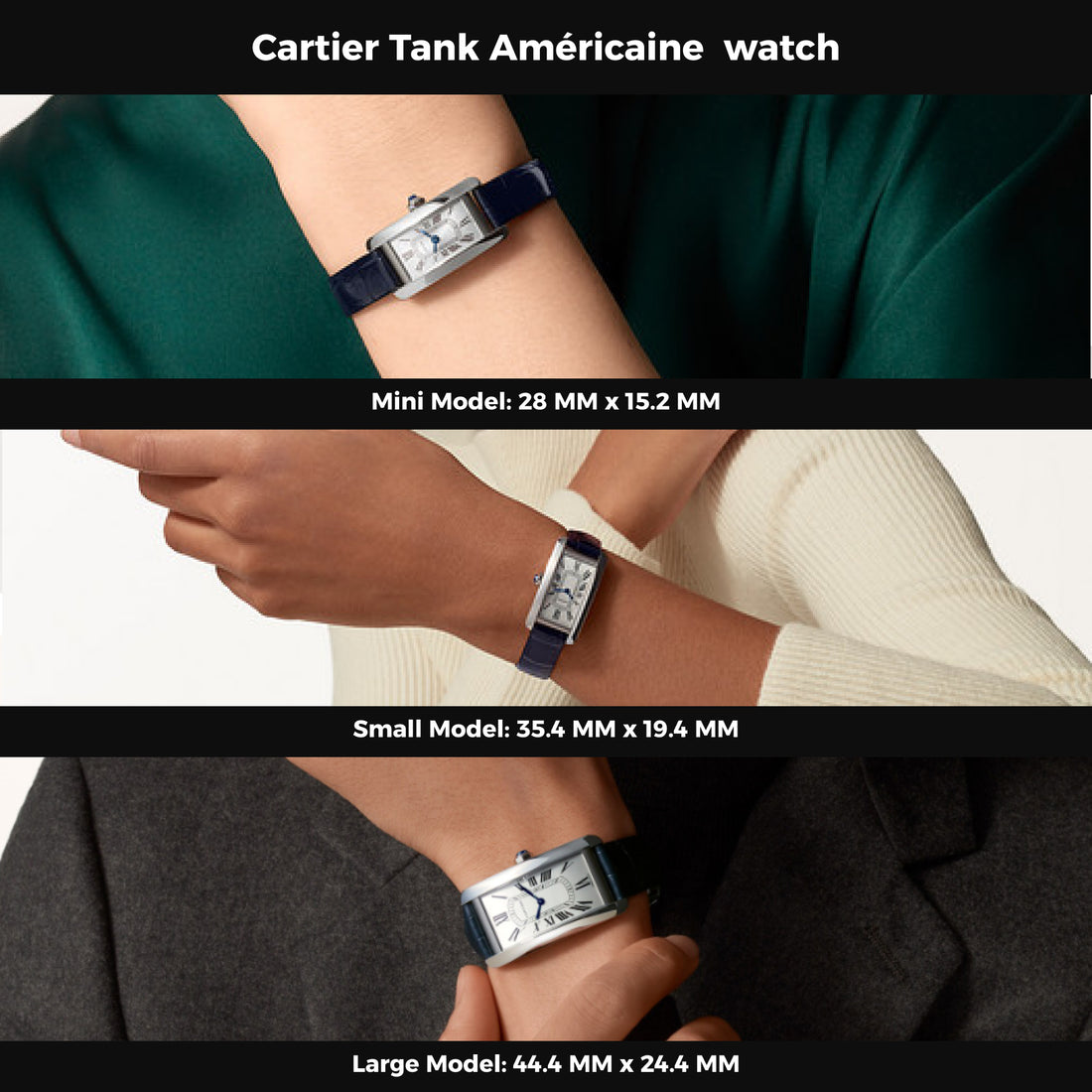 Rectangular Case Watch, White Gold Tone, White, Small Model