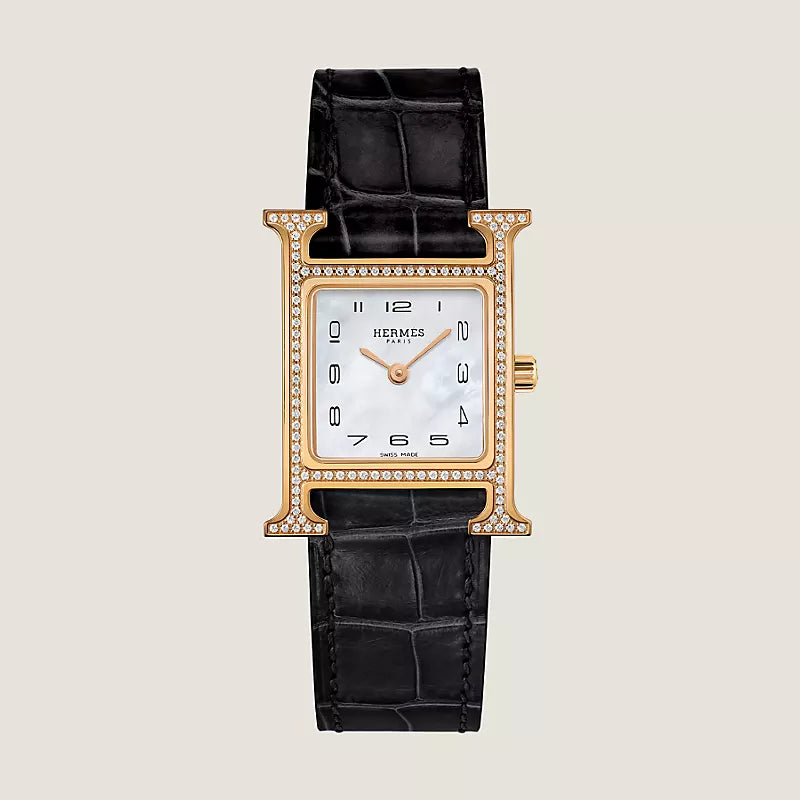 H-Case Watch, Rose Gold Tone, Stone-Set, Small Model, 25 mm