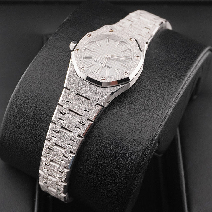 Octagonal Bezel Watch, White Gold Tone, White, 23 mm