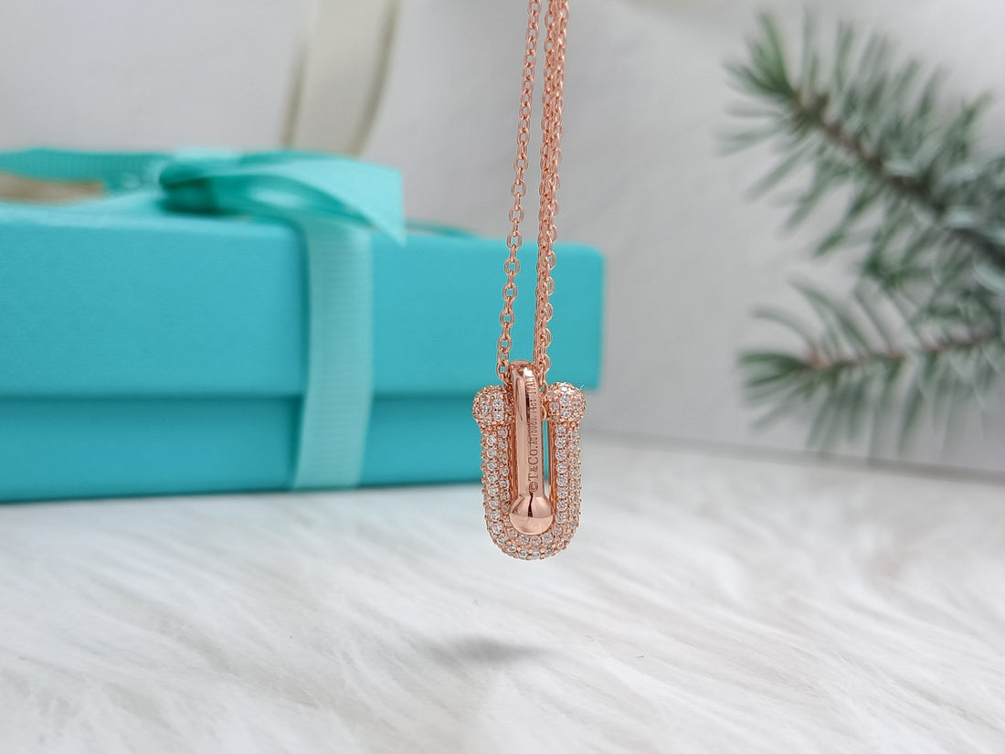 Link Pendant Necklace, Rose Gold Tone, Stone-Set