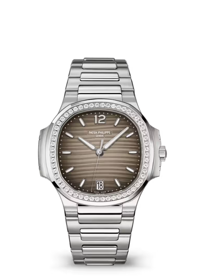 Porthole Case Watch, White Gold Tone, Stone-Set, White