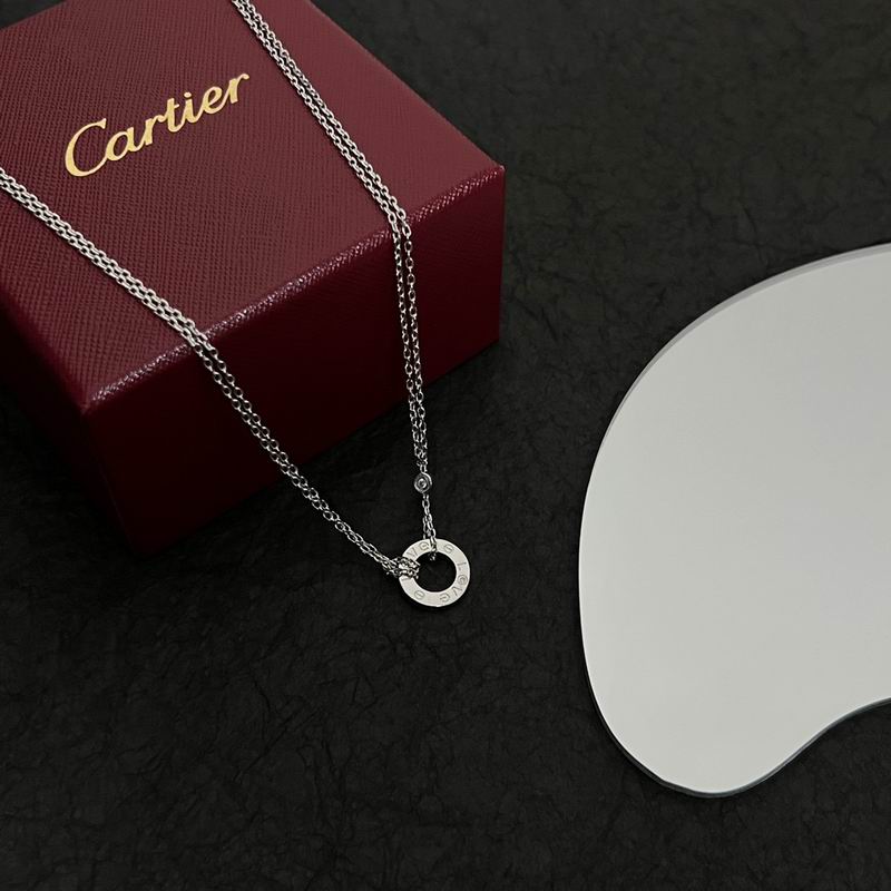 Screw-Motif Pendant Necklace, Stone-Set, White Gold Tone