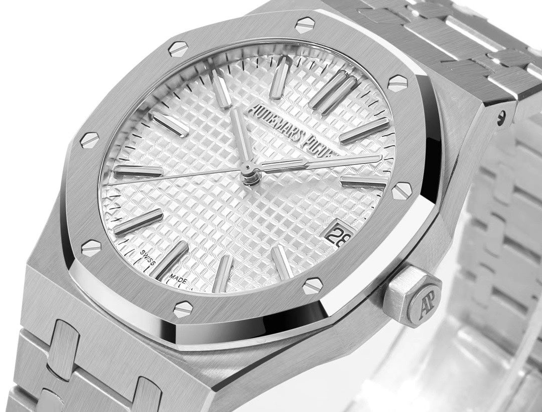 Octagonal Bezel Watch, White Gold Tone, White, 41 mm
