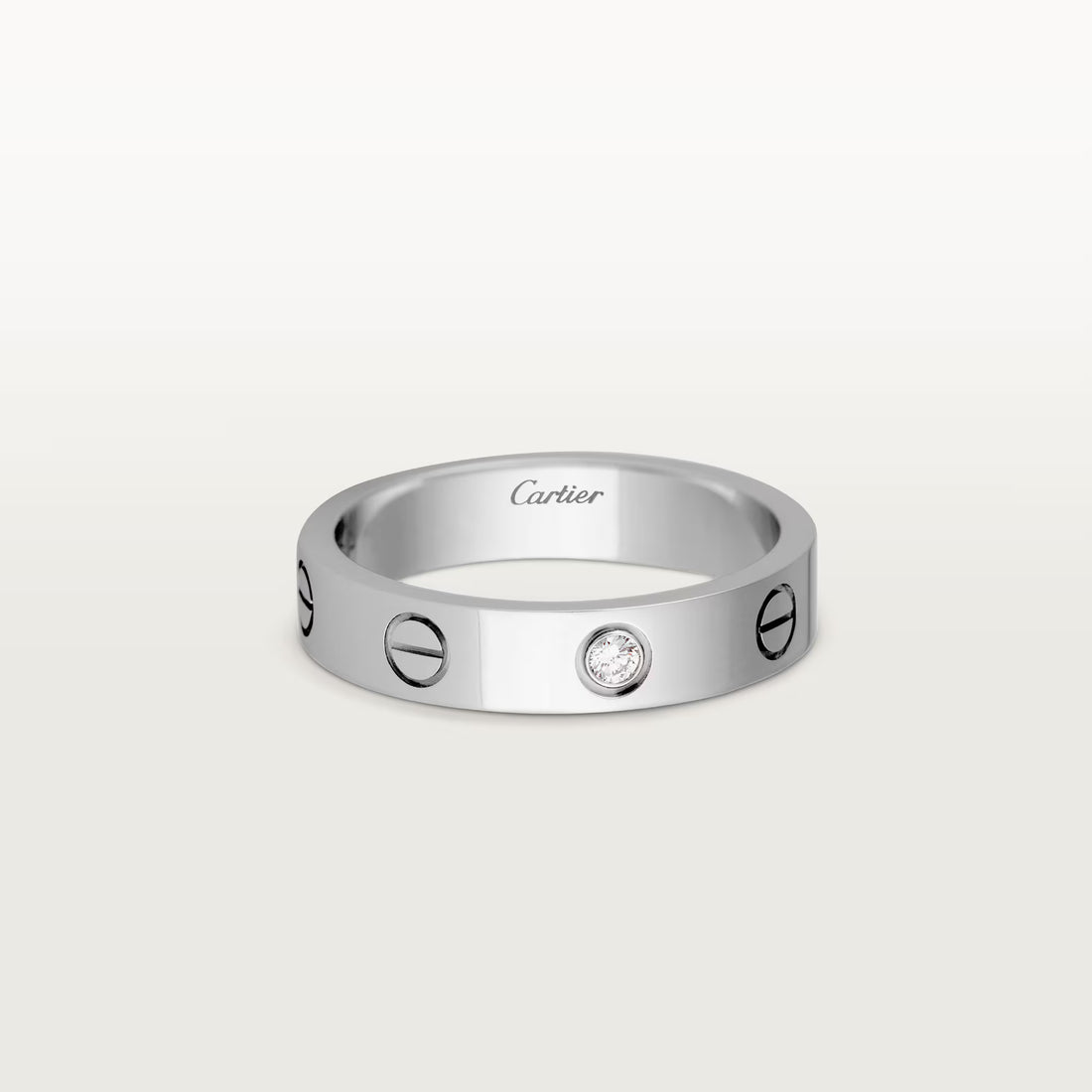 Screw-Motif Band Ring, Stone-Set, Rose Gold Tone
