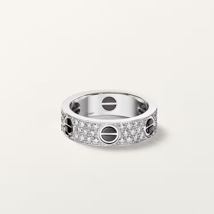 Screw-Motif Band Ring, Ceramic, Stone-Set, Classic Model, White Gold Tone