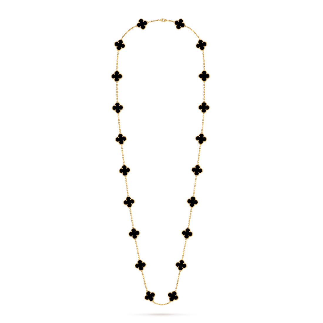 Quatrefoil Long Necklace, 20 Motifs, Rose Gold Tone, Malachite