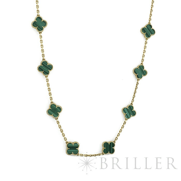 Quatrefoil Long Necklace, 20 Motifs, Rose Gold Tone, Malachite