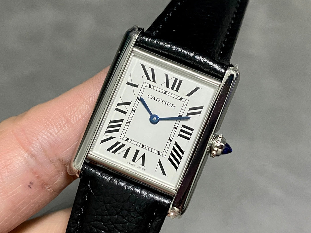 Rectangular Case Watch, White Gold Tone, White, Large Model