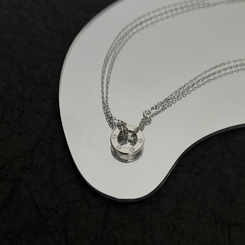 Screw-Motif Pendant Necklace, Stone-Set, White Gold Tone