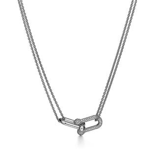 Link Pendant Necklace, White Gold Tone, Stone-Set, White