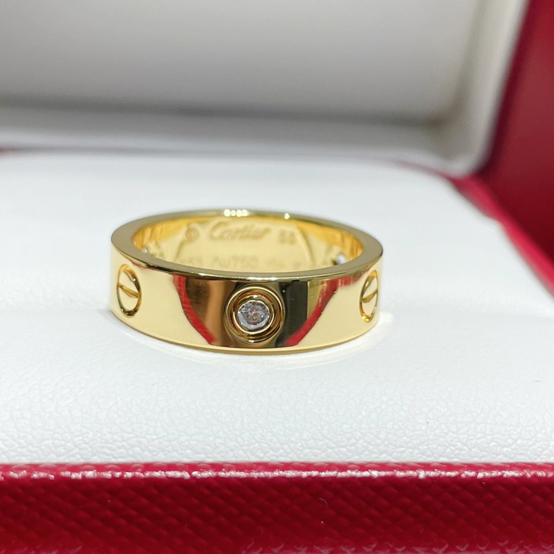 Screw-Motif Band Ring, Stone-Set, Classic Model, Yellow Gold Tone