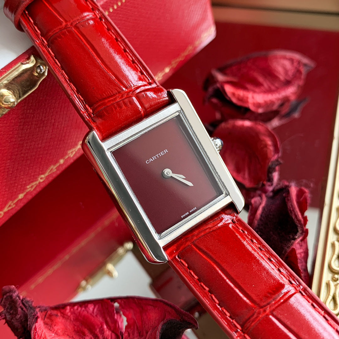 Rectangular Case Watch, White Gold Tone, White, Large Model