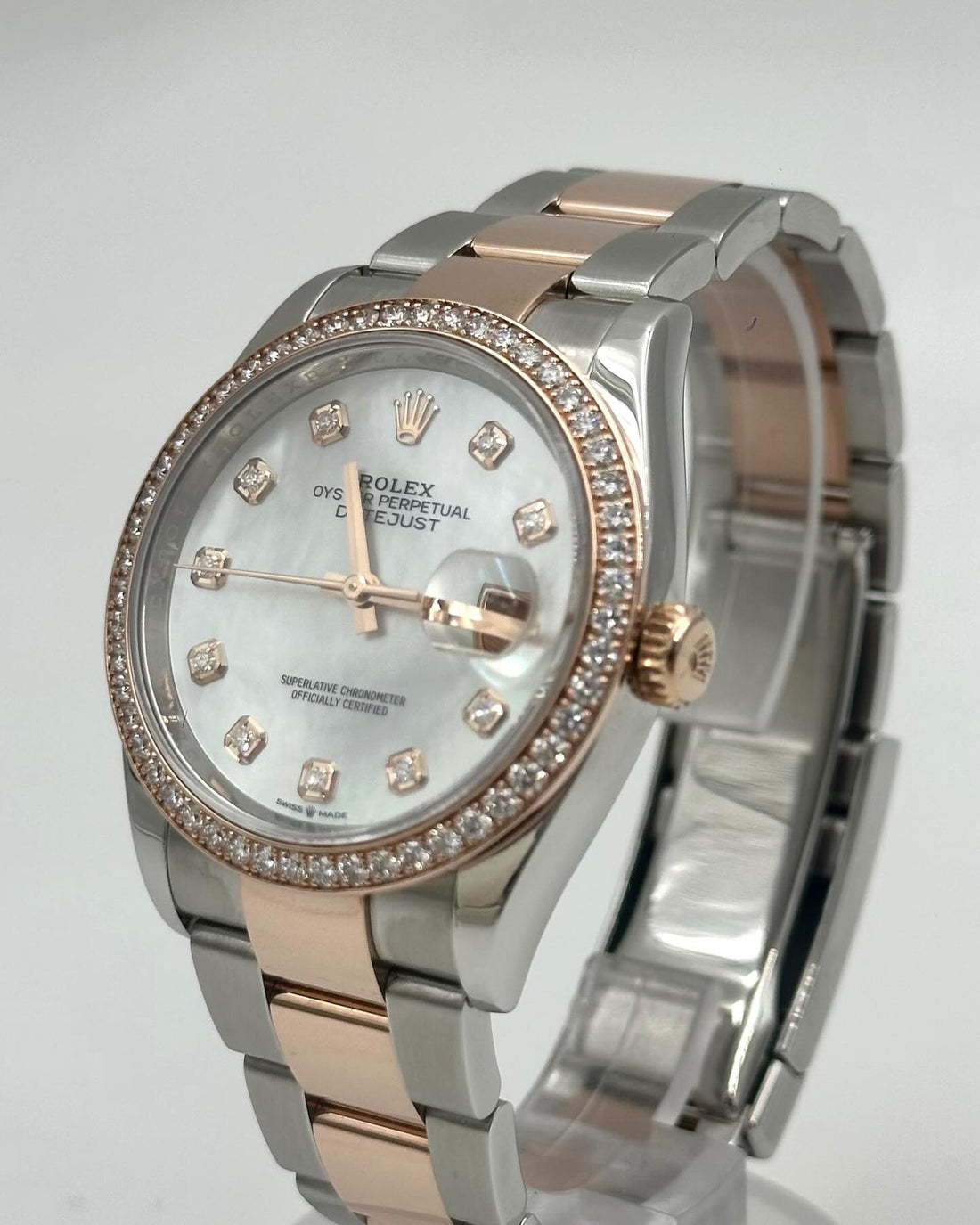 Classic Date Watch, Rose Gold Tone, Steel, Stone-Set, 28 mm