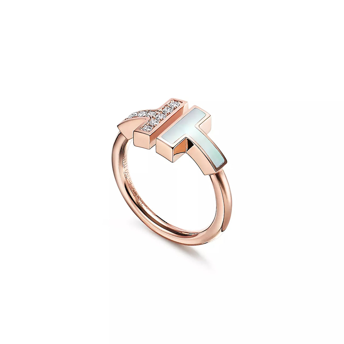 T-Motif Ring, Stone-Set, Rose Gold Tone