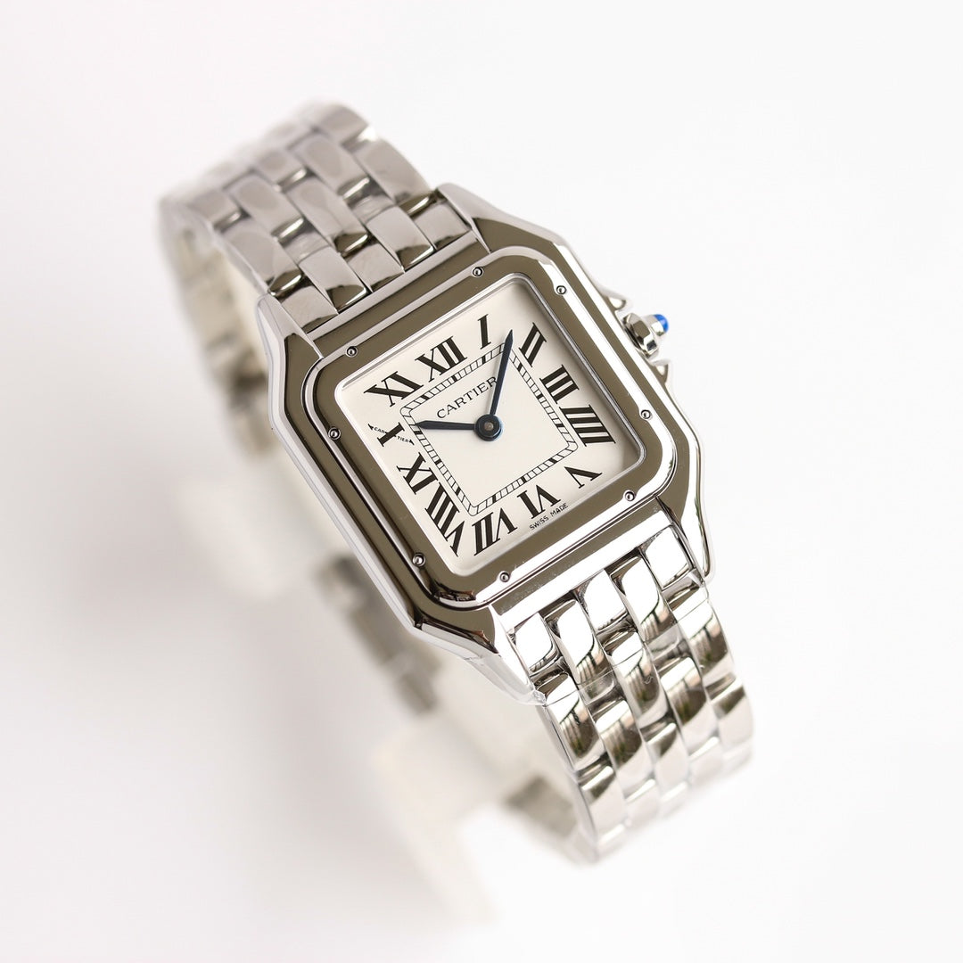 Square Link-Bracelet Watch, White Gold Tone, White, Small Model