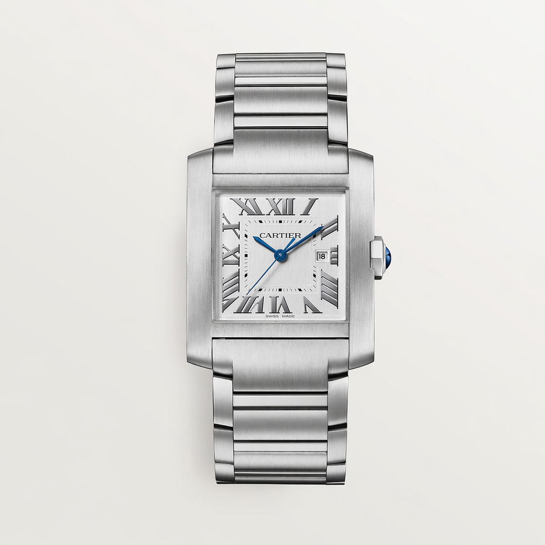 Rectangular Case Watch, White Gold Tone, White, Large Model