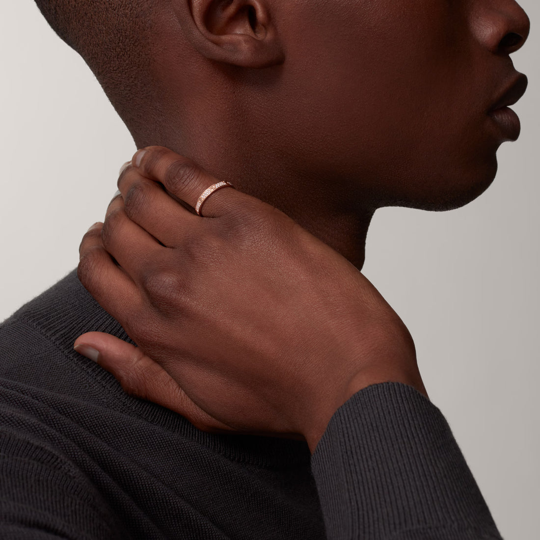Screw-Motif Band Ring, Stone-Set, Rose Gold Tone
