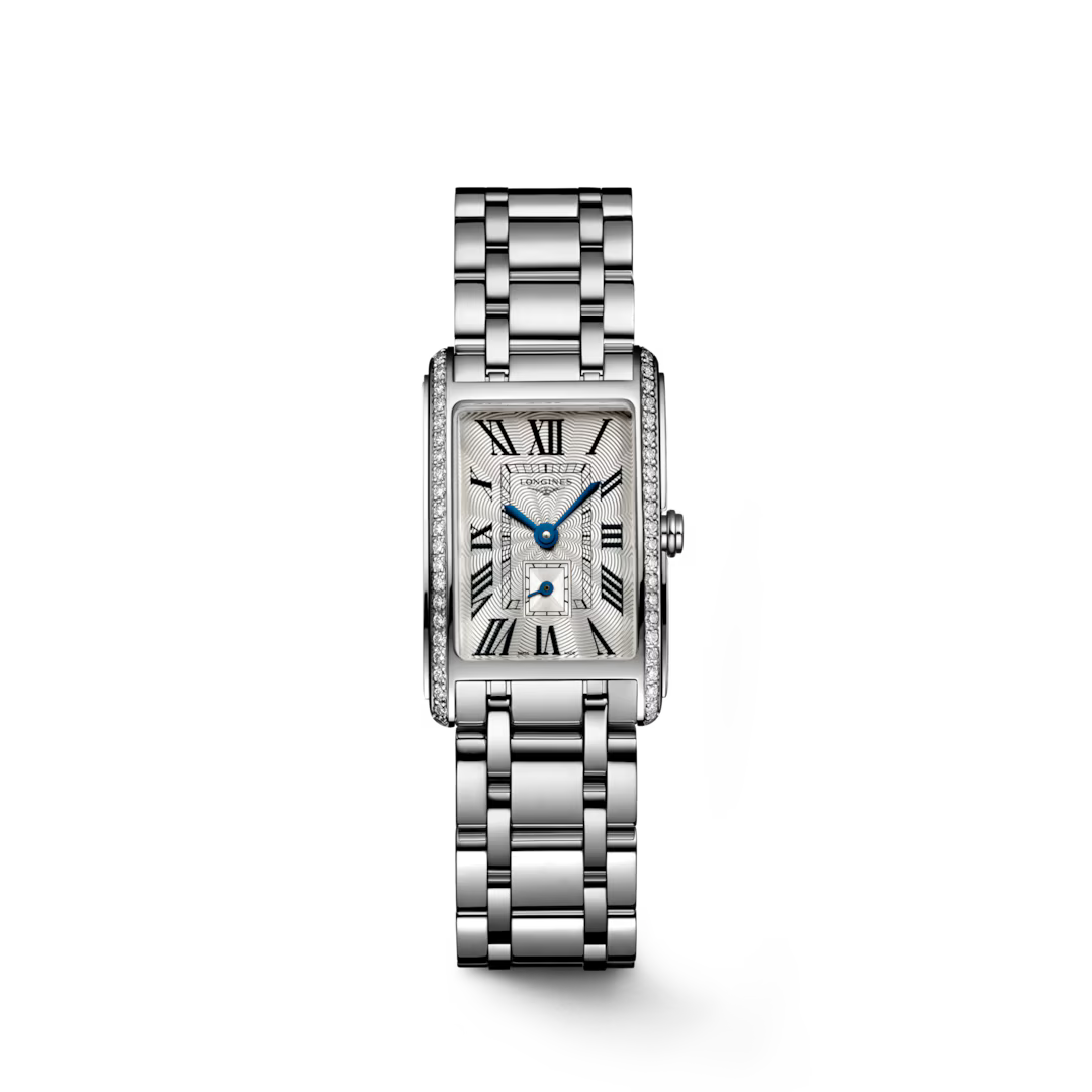 Rectangular Case Watch, Steel, Stone-Set