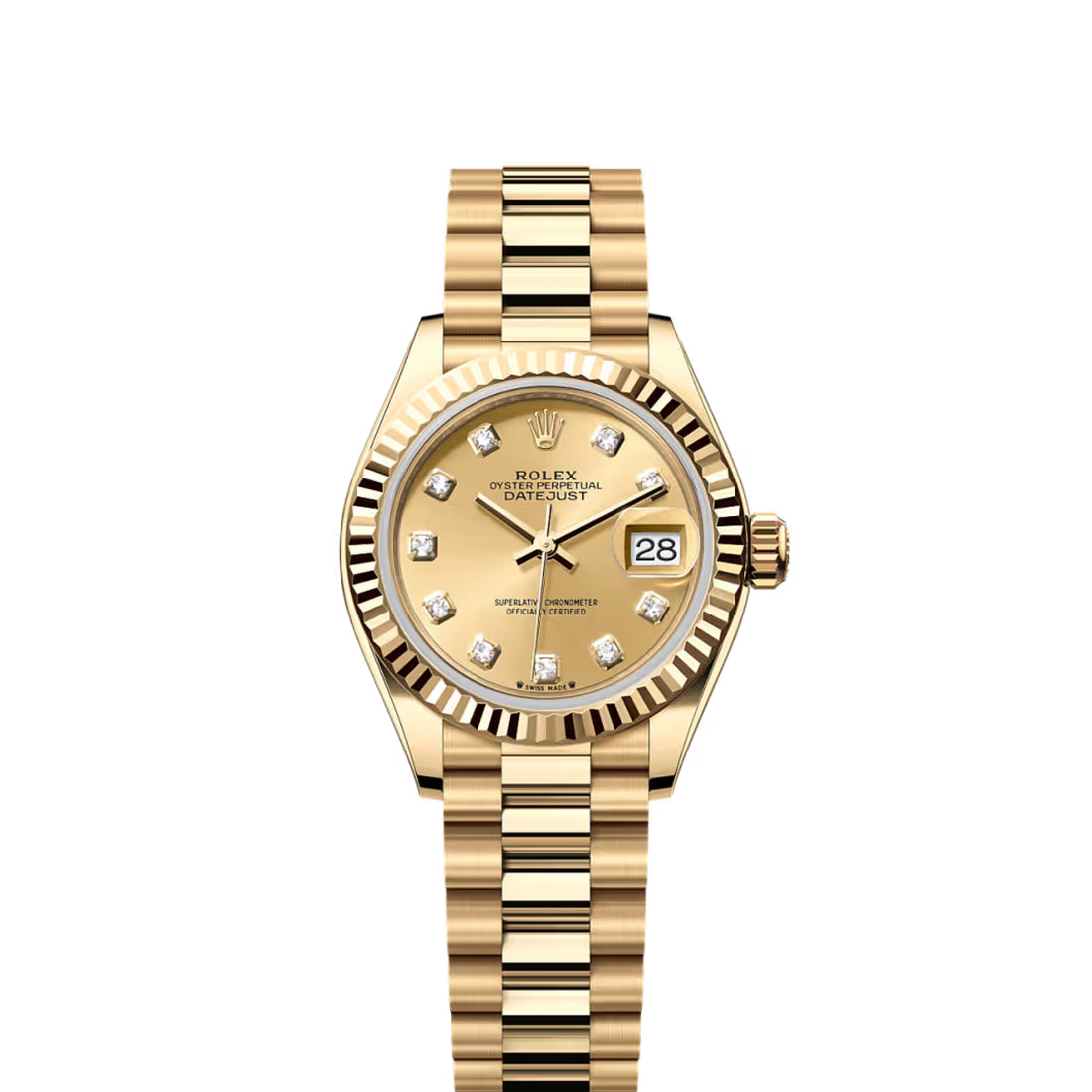 Classic Date Watch, Yellow Gold Tone, Steel, 28 mm
