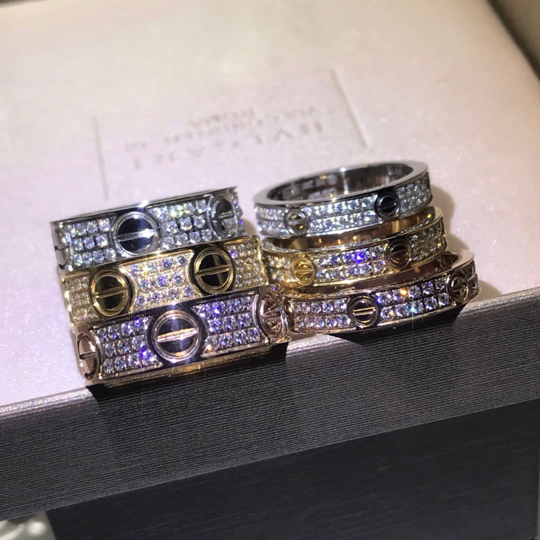 Screw-Motif Band Ring, Stone-Set, Rose Gold Tone