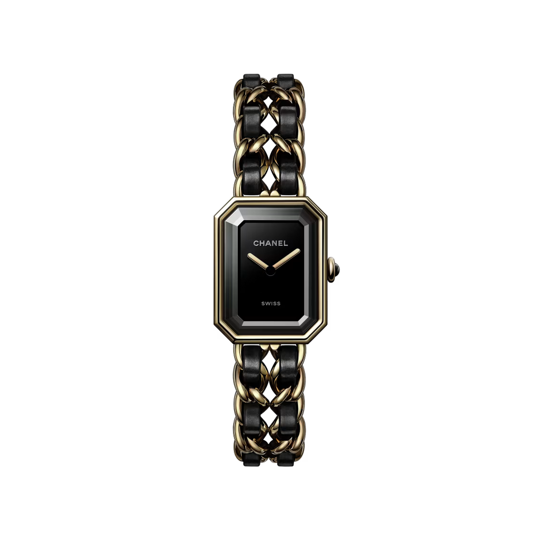 Octagonal Dial Watch, Yellow Gold Tone, Black