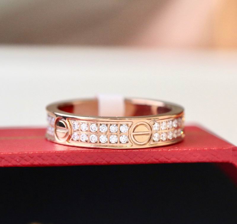 Screw-Motif Band Ring, Stone-Set, Rose Gold Tone