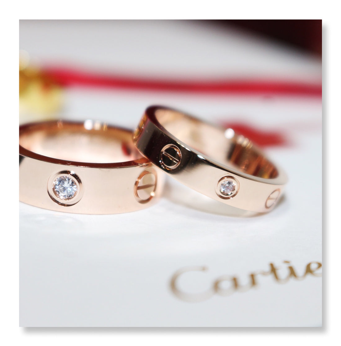 Screw-Motif Band Ring, Stone-Set, Rose Gold Tone