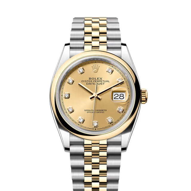 Classic Date Watch, Yellow Gold Tone, Steel, 36 mm