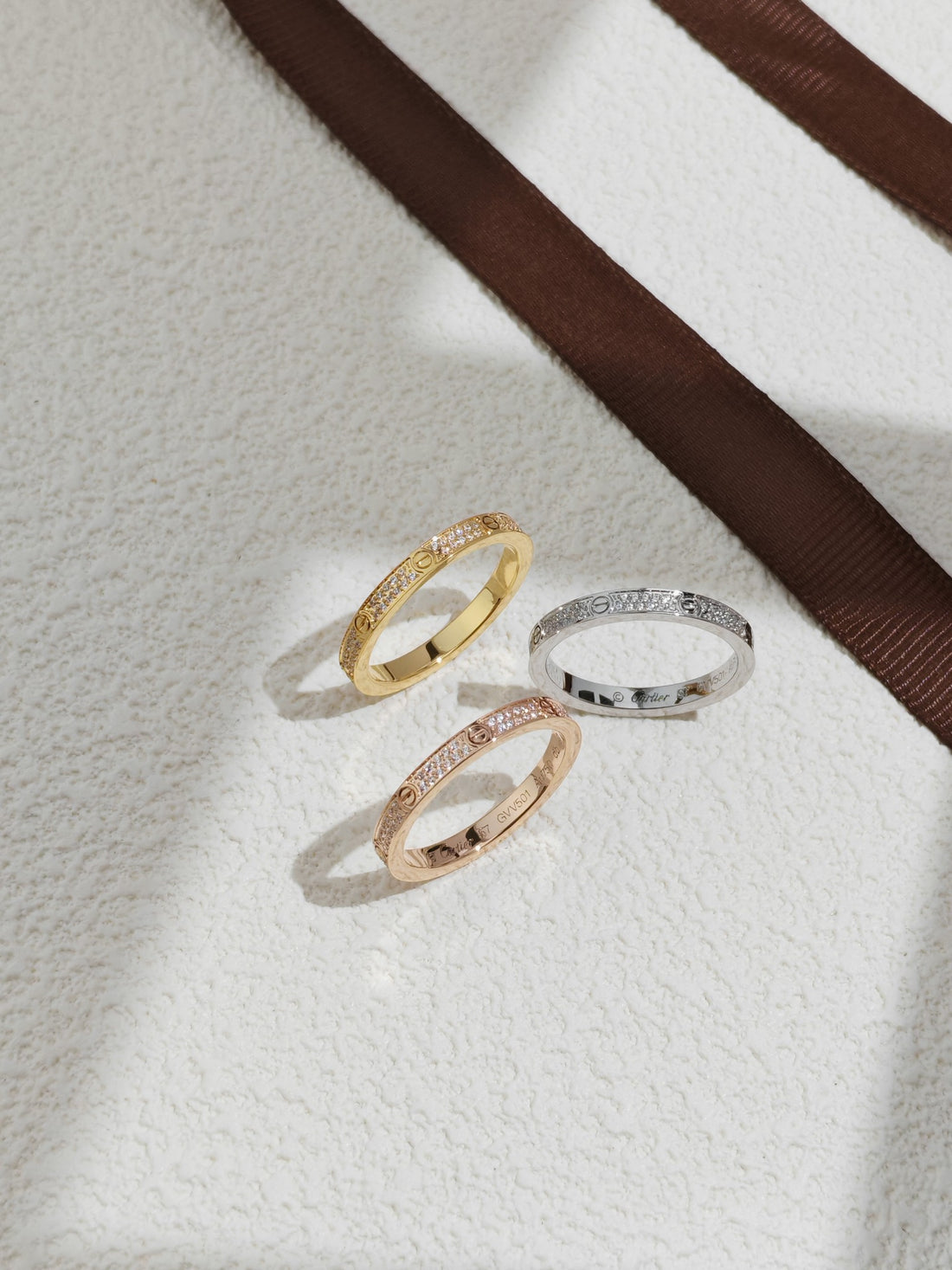 Screw-Motif Band Ring, Stone-Set, Yellow Gold Tone