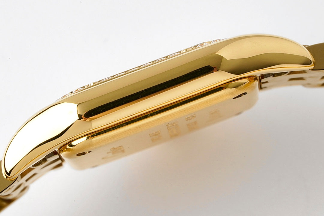 Square Link-Bracelet Watch, Yellow Gold Tone, Stone-Set, Small Model