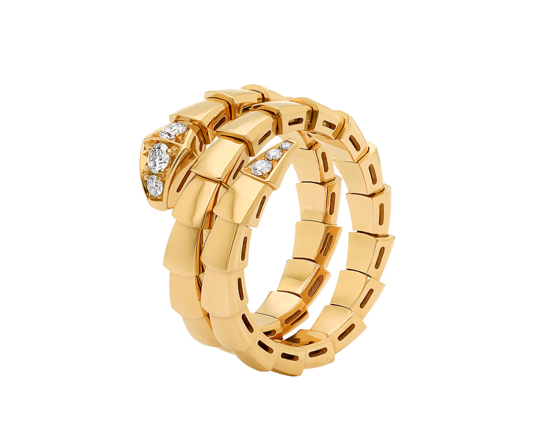Snake-Scale Ring, Yellow Gold Tone, Stone-Set