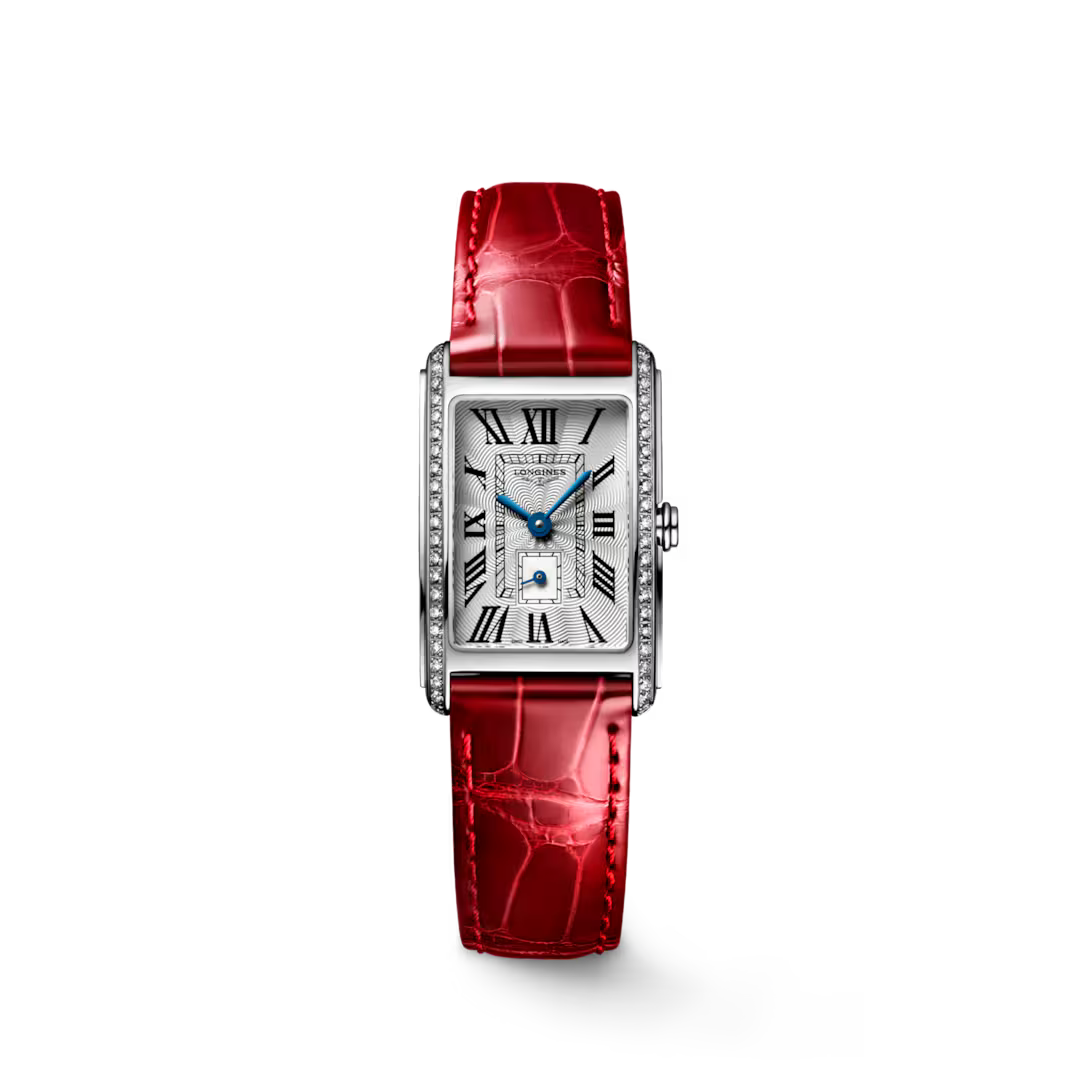 Rectangular Case Watch, Steel, Stone-Set