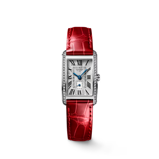 Rectangular Case Watch, Steel, Stone-Set