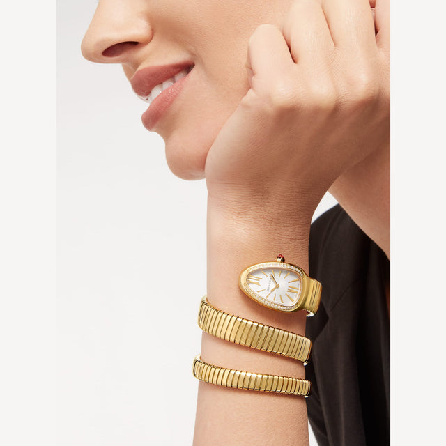 Coiled Band Watch, Yellow Gold Tone, Stone-Set, 35 mm, Size S