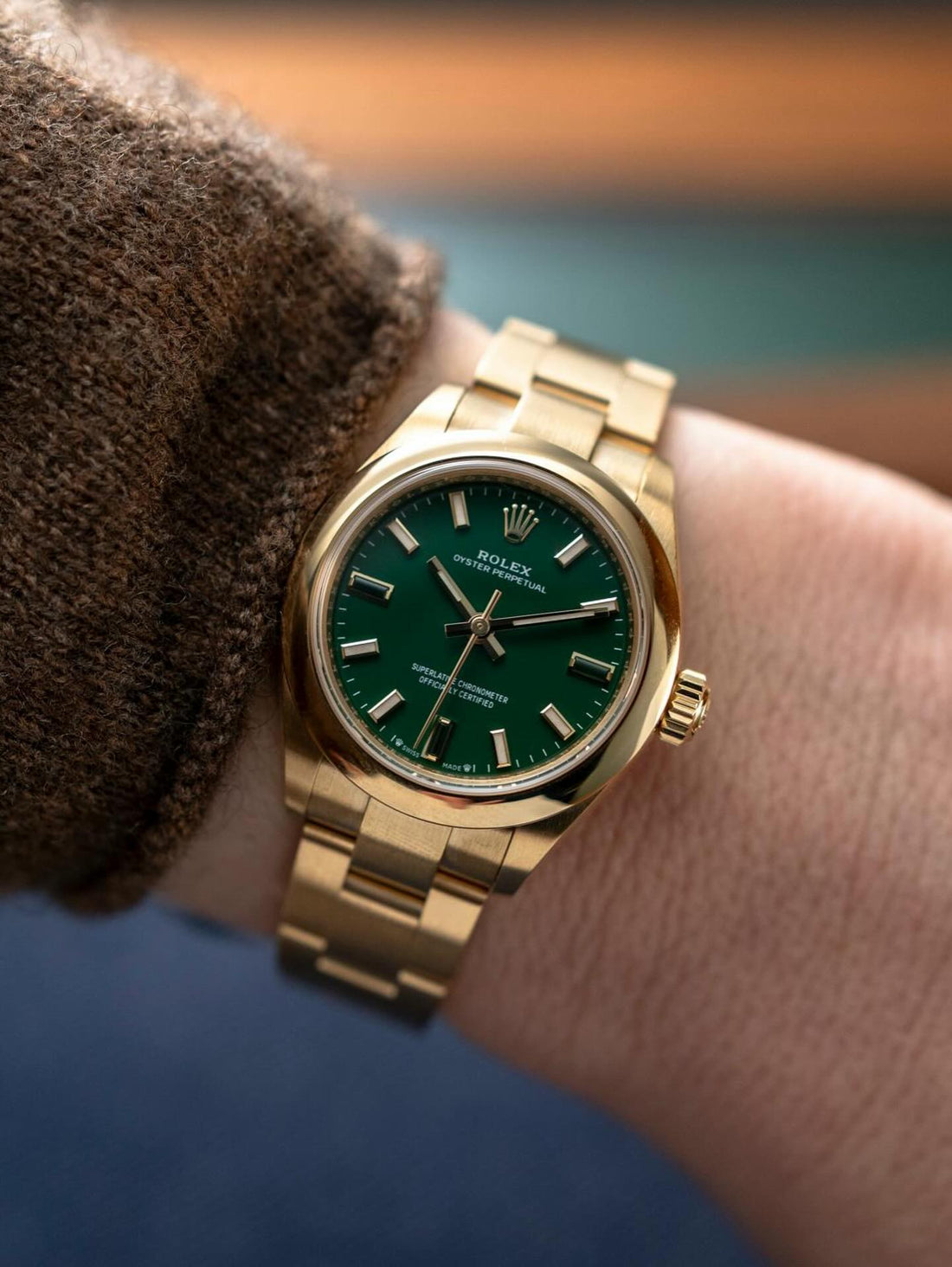 Round Automatic Watch, Yellow Gold Tone, Steel, 31 mm
