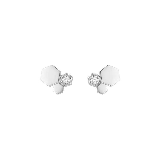 Bee Motif Pavé Earrings, White Gold Tone