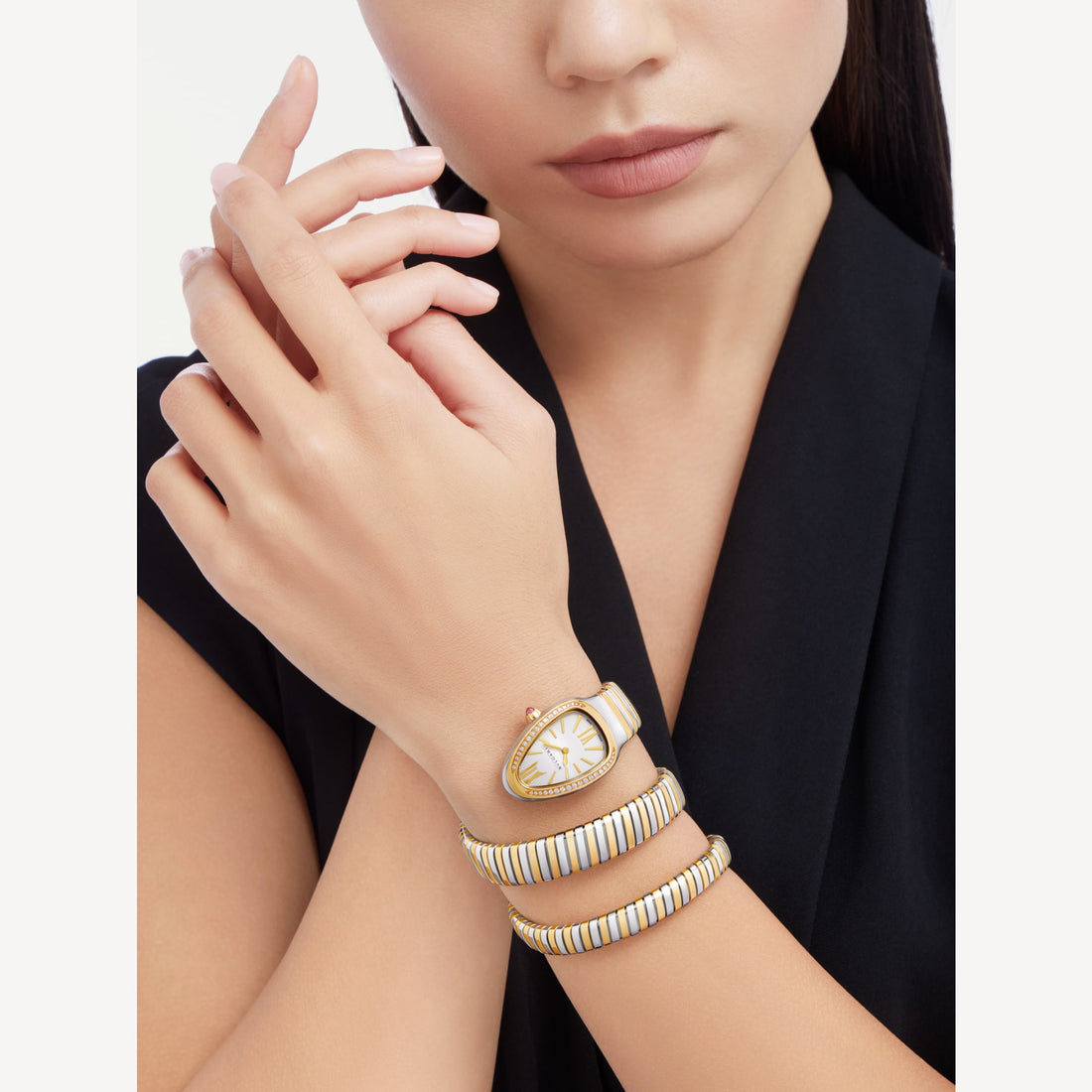 Coiled Band Watch, Yellow Gold Tone, Stone-Set, 35 mm, Size S