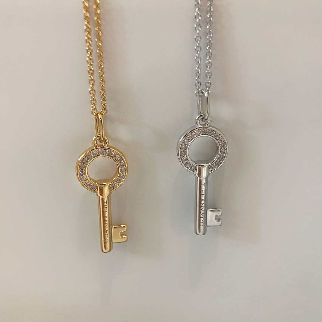 Key Pendant Necklace, Rose Gold Tone